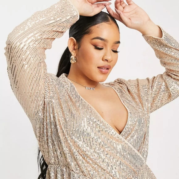 NWT Collective The Label Exclusive wrap sequin mini dress in rose gold sz 6p - Picture 3 of 13